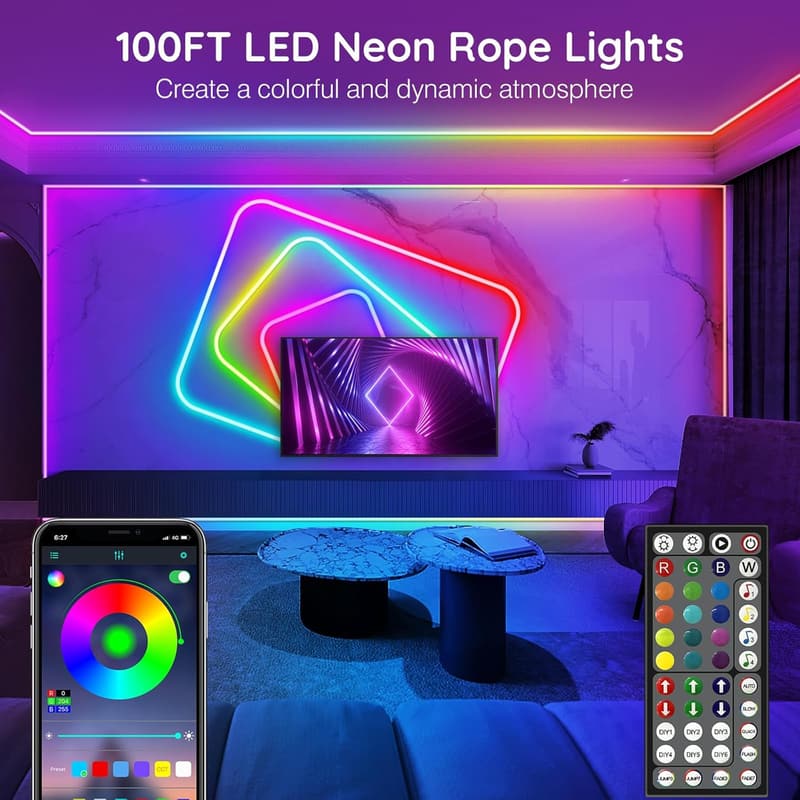 AILBTON 30m LED Neon Seillichter, App- und Fernbedienung, IP65 wasserdicht