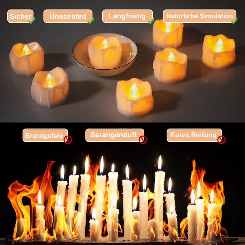 Flammenlose LED Kerzen im Tropfwachs-Look, 12er Set für Feiern