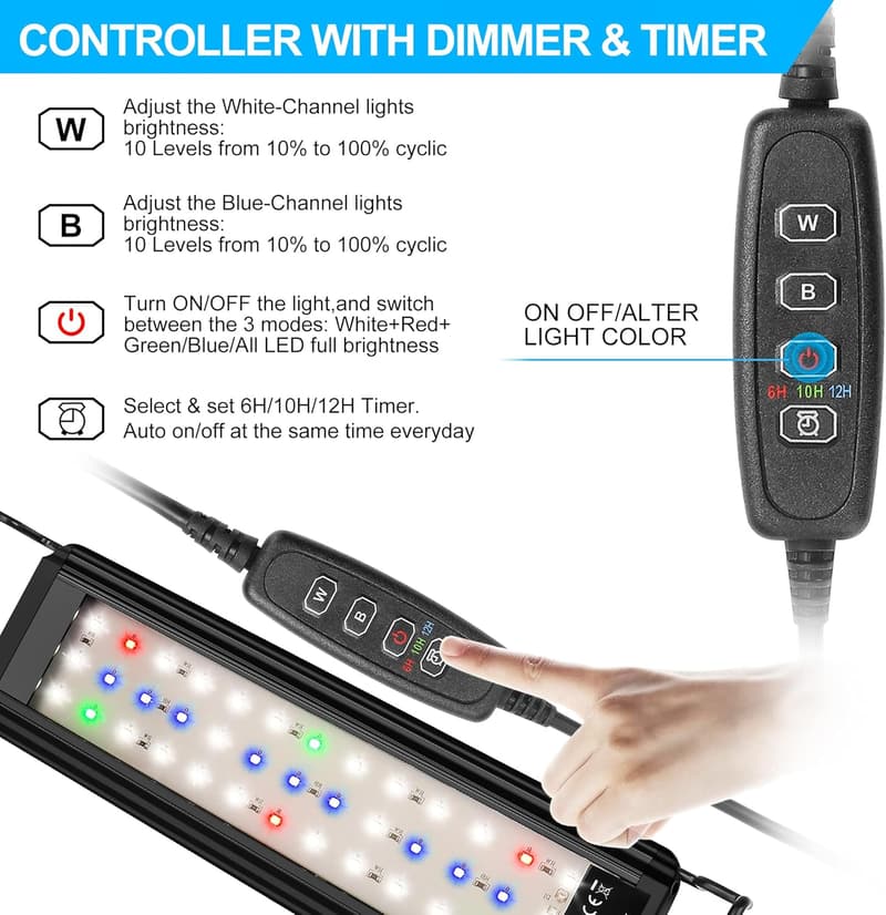 LED Vollspektrum Aquarium Beleuchtung mit Timer, 10 Dimmstufen