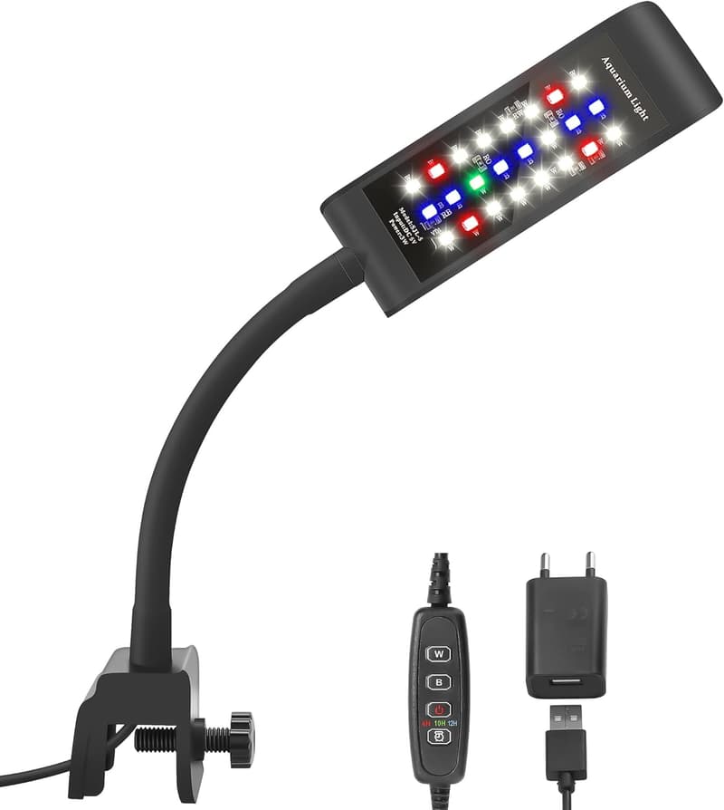 LED Aquarium-Klemmlampe mit Timer und dimmbaren 10 Helligkeitsstufen