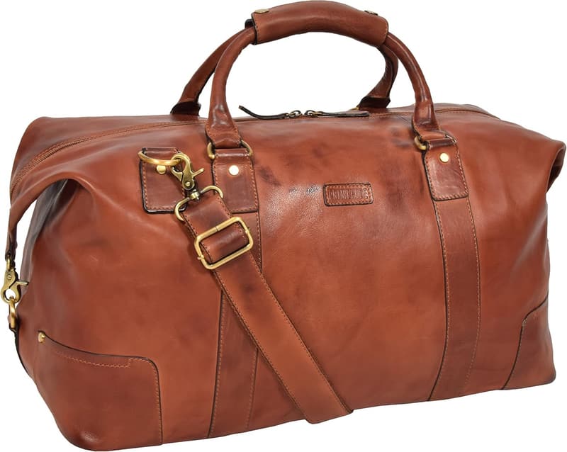 Vintage Duffle Tasche aus echtem Leder in Hellbraun für Reisen