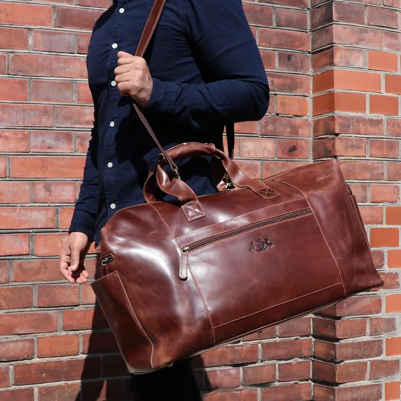 Handgefertigte XL Reisetasche aus Premium Leder für Herren, braun