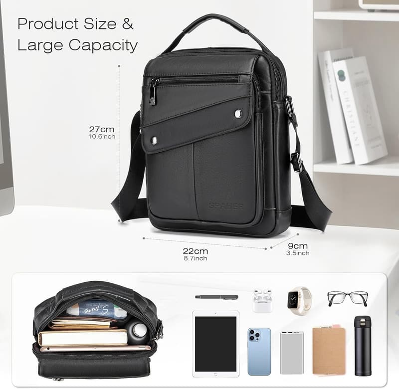 Herren Umhängetasche aus echtem Leder für iPad 11 Zoll - große Business-Tasche