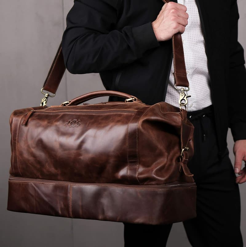 Große Handgepäck Reisetasche aus handgefertigtem Echtleder für Herren
