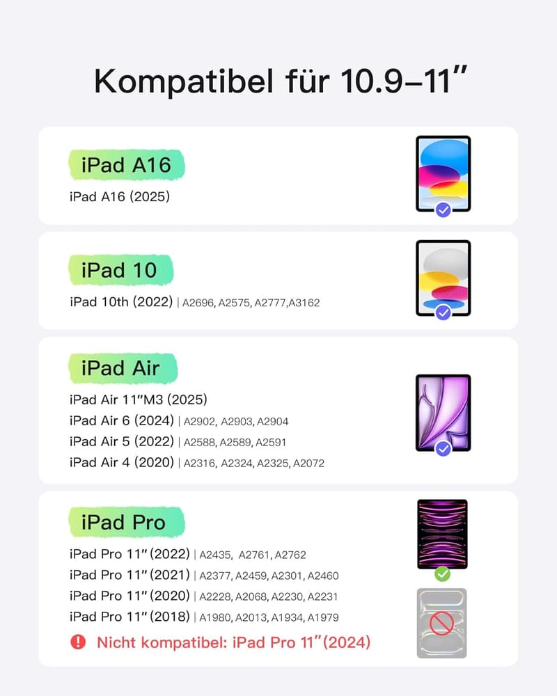 Ultraleichte Hülle mit Tastatur für iPad 11 Zoll, abnehmbar mit Touchpad
