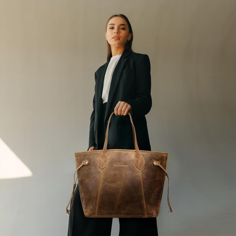 Echtleder Shopper Set 'Camelia' für Damen – Tasche mit Geldbörse, groß