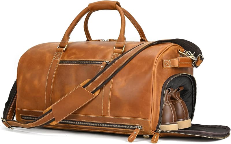 Vintage Leder Weekender Tasche für Herren - echtes Rindsleder, hellbraun