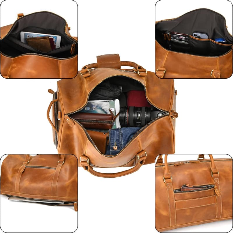 Vintage Leder Weekender Tasche für Herren - echtes Rindsleder, hellbraun