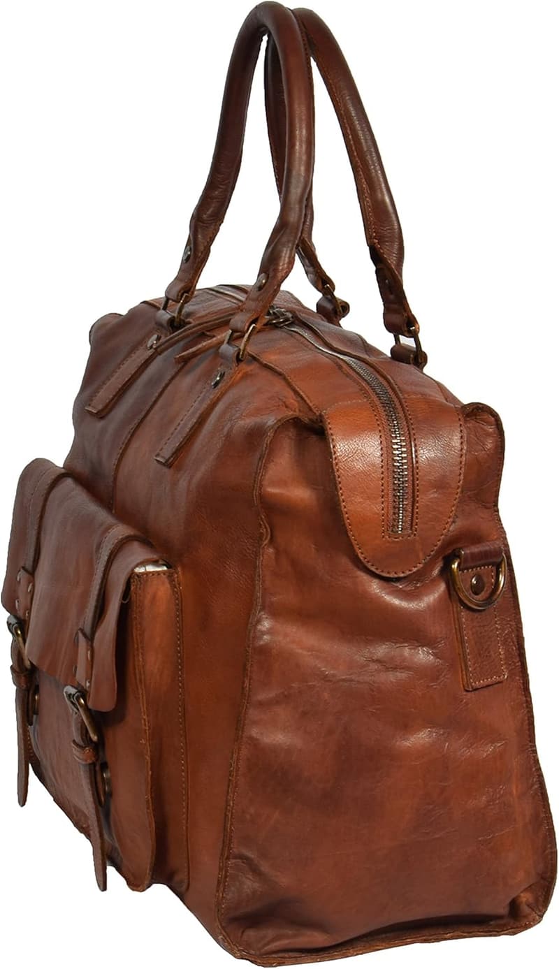Vintage Reisetasche aus echtem Leder für Wochenendausflüge - Rostbraun