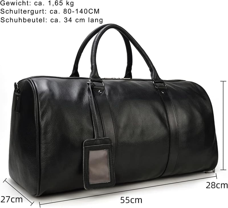 Vintage Herren Reisetasche aus echtem Leder – Weekender mit großer Kapazität