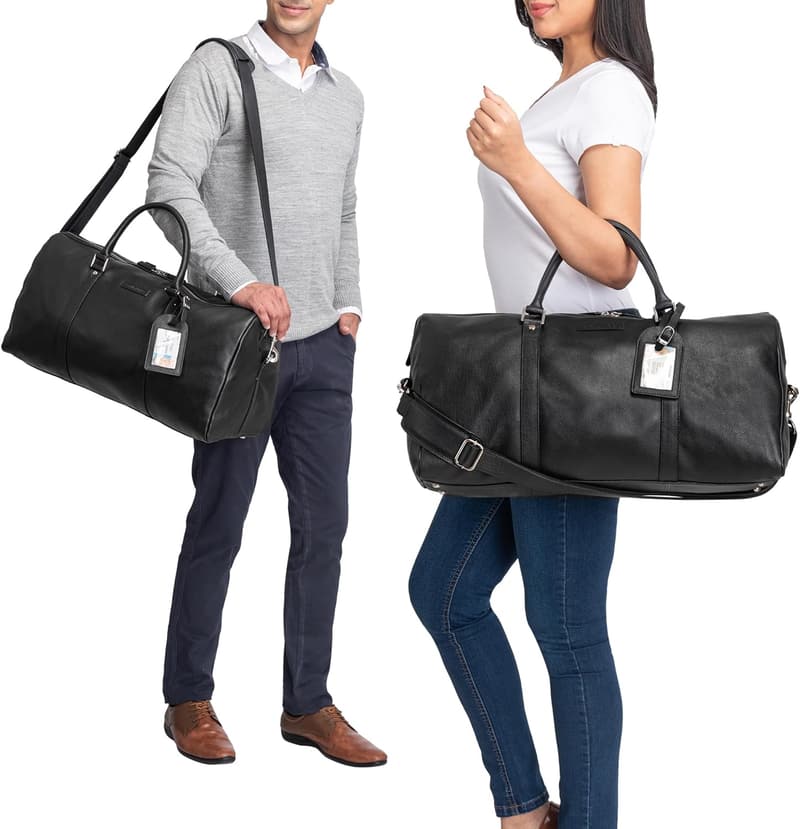 Premium Echtleder Weekender 'Herkules' für Herren & Damen - wasserdichte Reisetasche, schwarz