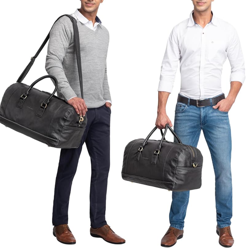 Vintage Leder Weekender Tasche für Herren aus Echtleder, schwarz