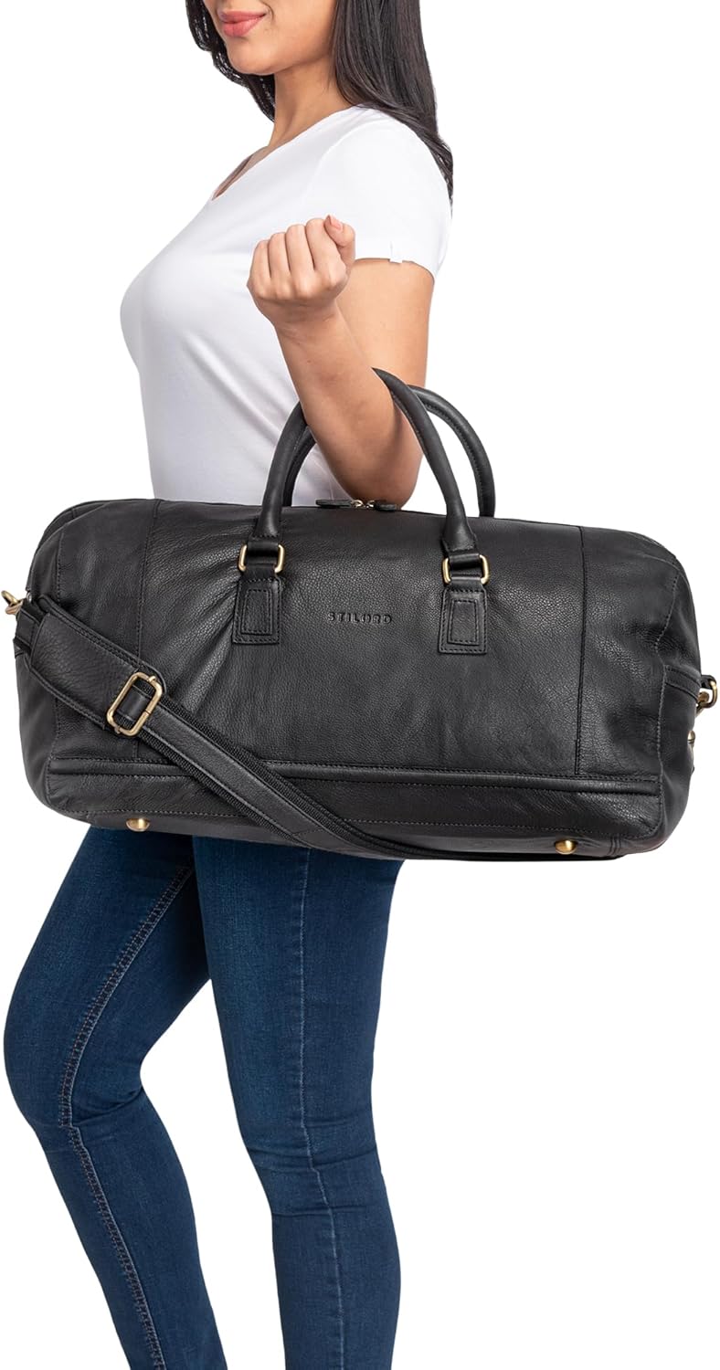Vintage Leder Weekender Tasche für Herren aus Echtleder, schwarz