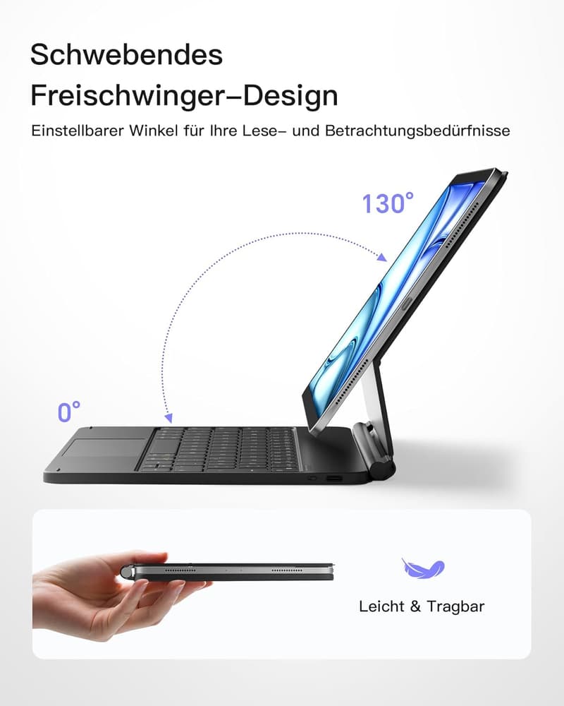 Inateck Magnetische Tastatur-Hülle für iPad Air 11 Zoll, 7-farbige Beleuchtung