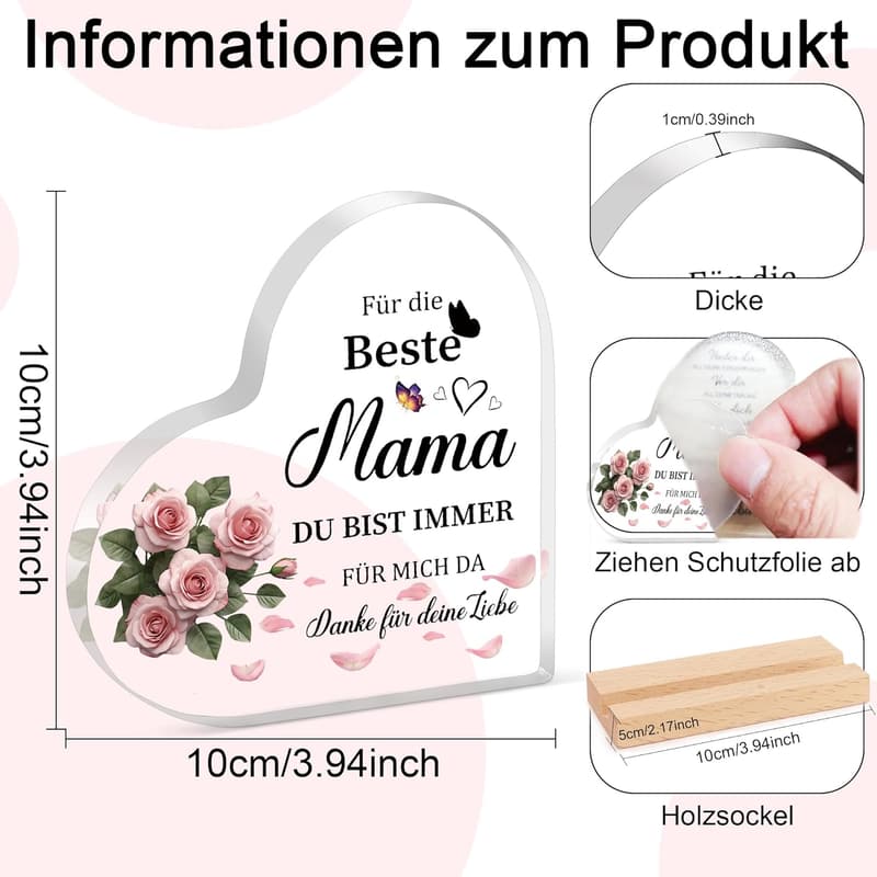 Geburtstagsgeschenk für Mama - Personalisiertes Holzschild aus Acryl