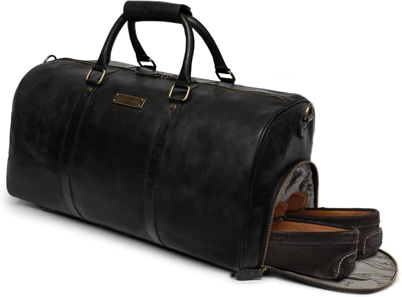 Finn Weekender - Leder Reisetasche mit Schuhfach, 40L, Vintage-Schwarz