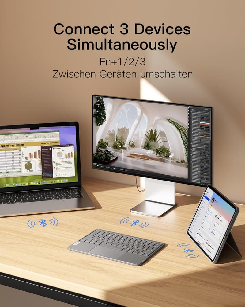 Inateck Kabellose QWERTZ-Tastatur mit Touchpad für Tablets und Laptops