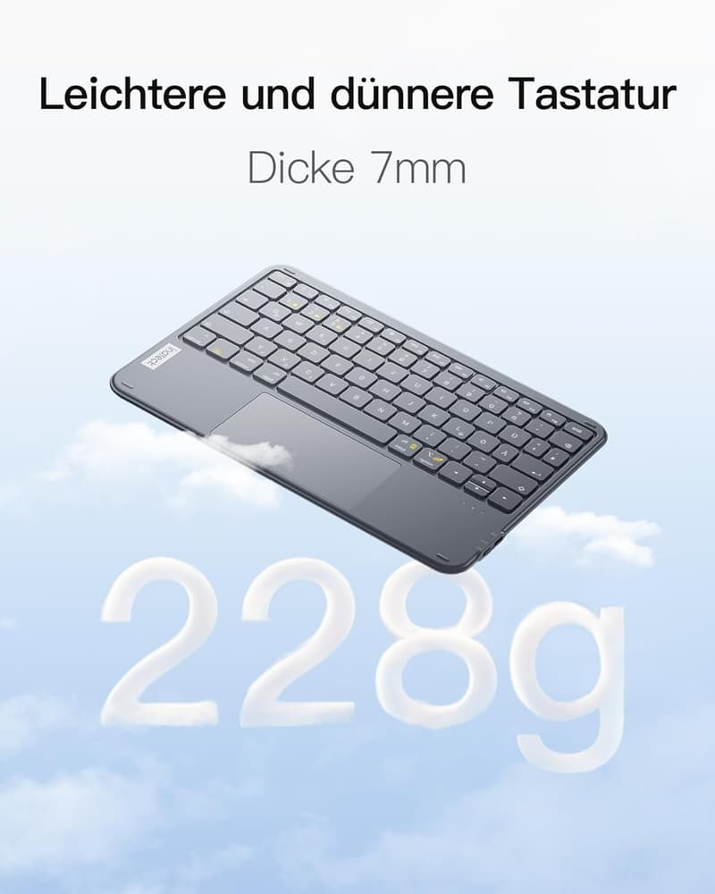 Inateck Kabellose QWERTZ-Tastatur mit Touchpad für Tablets und Laptops
