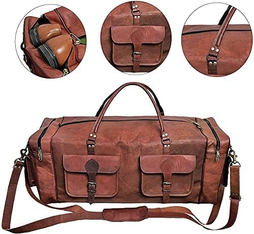 Handgefertigte Reisetasche aus echtem Ziegenleder, Braun