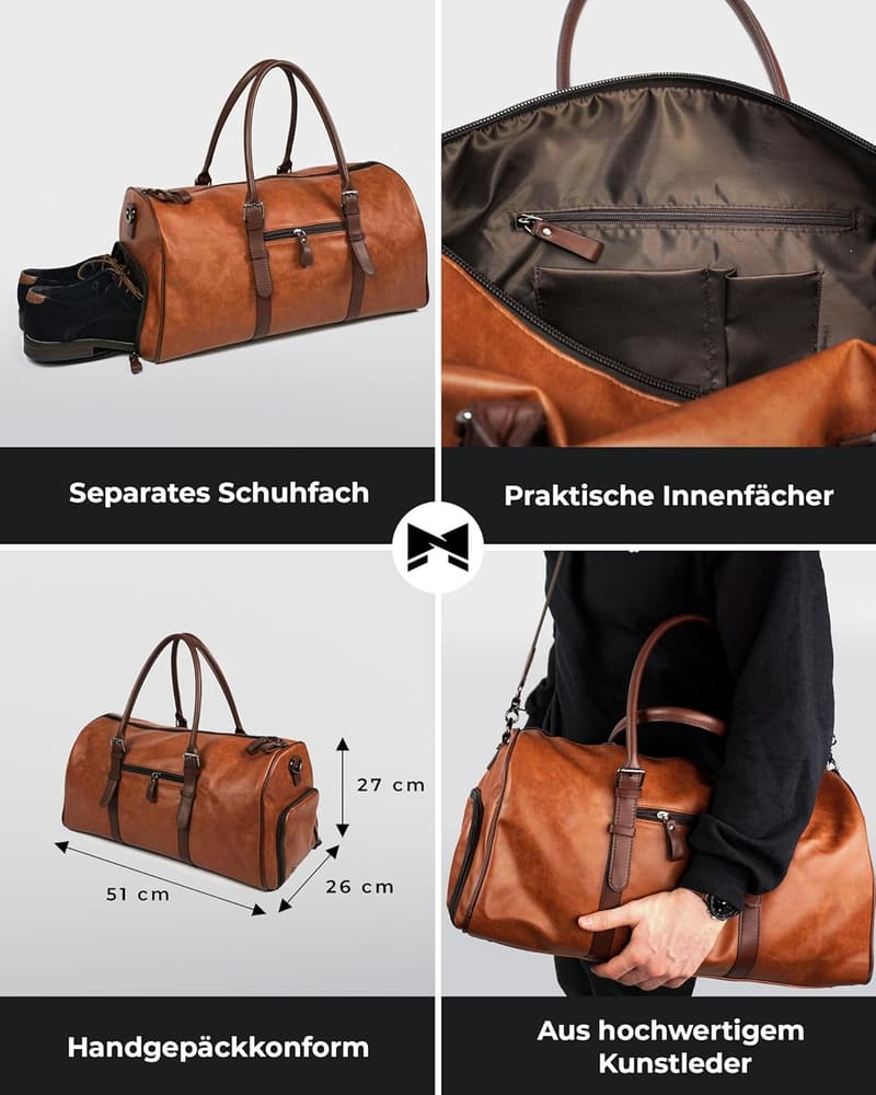 Wochenend-Reisetasche London - vegane Sporttasche mit Schuhfach und Schultergurt