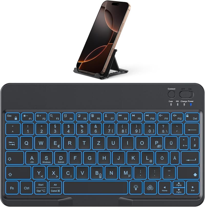 Tragbare Bluetooth-Tastatur mit Hintergrundbeleuchtung für iPad und Smartphones