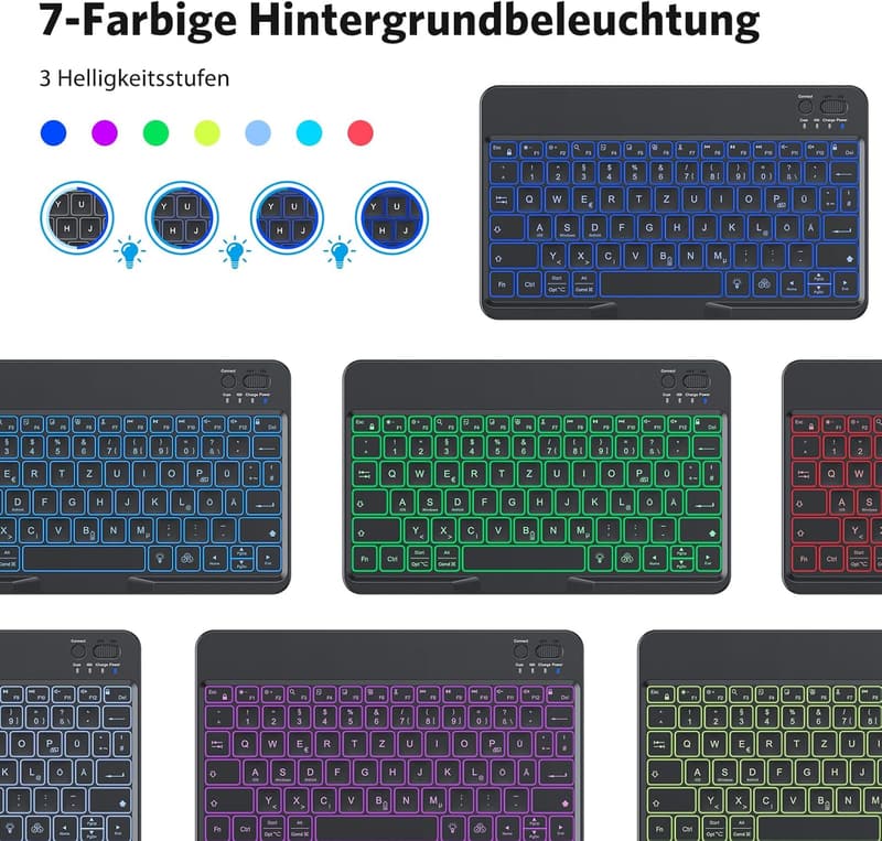 Tragbare Bluetooth-Tastatur mit Hintergrundbeleuchtung für iPad und Smartphones