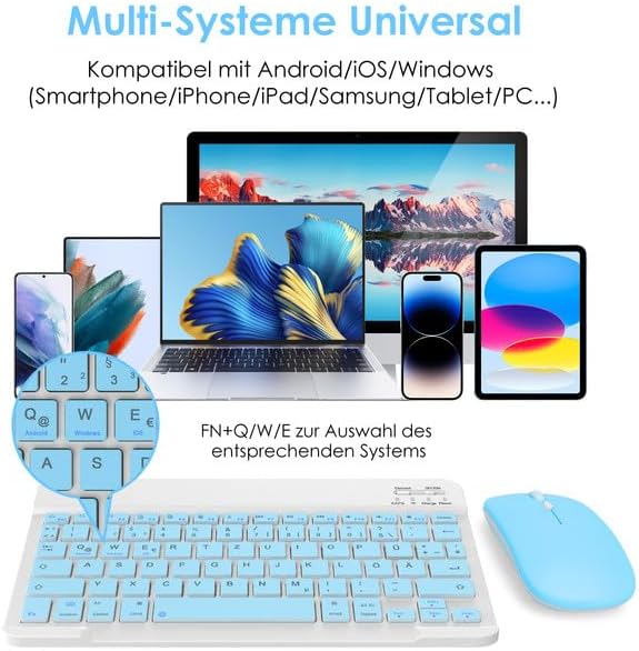 LAMA Kabellose Bluetooth Tastatur & Maus mit QWERTZ-Layout, wiederaufladbar