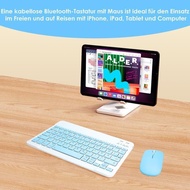 LAMA Kabellose Bluetooth Tastatur & Maus mit QWERTZ-Layout, wiederaufladbar