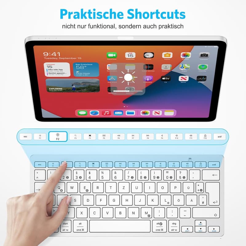 Emetok Ultra-dünne QWERTZ Bluetooth Tastatur für iPad und iPhone