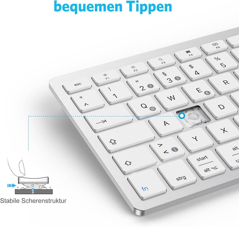 Emetok Ultra-dünne QWERTZ Bluetooth Tastatur für iPad und iPhone