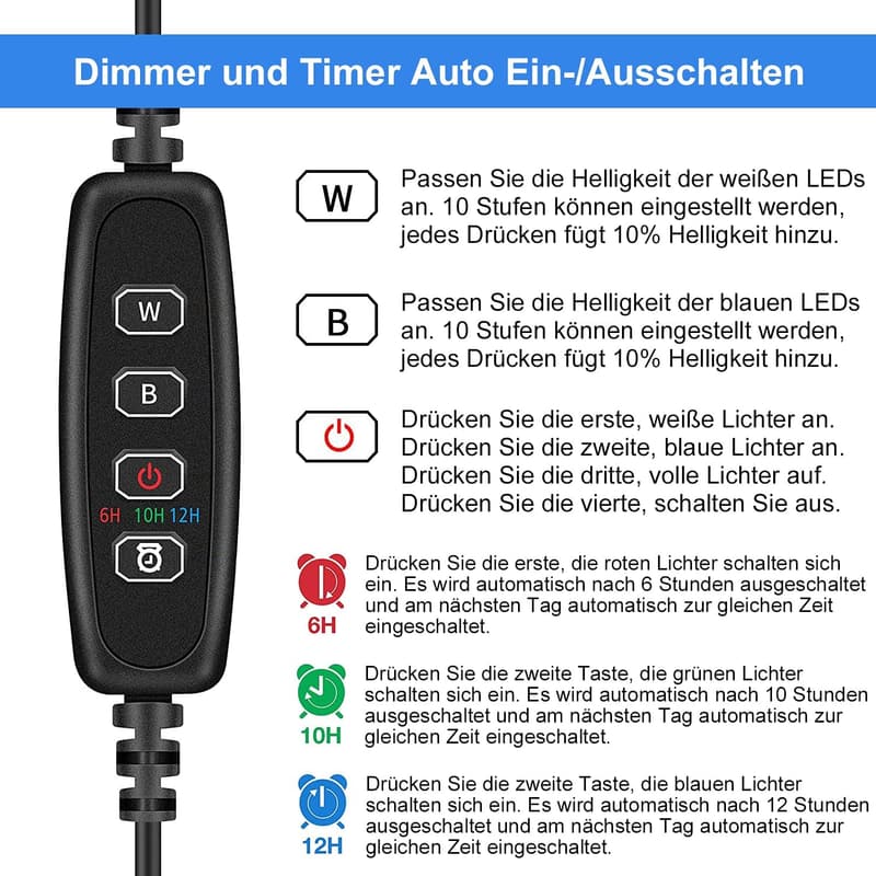 Aquarium LED Licht mit Timer und Dimm-Funktion – 18 cm