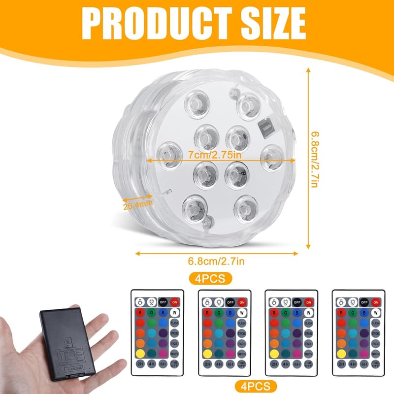 RGB LED Unterwasserlichter mit Fernbedienung - 4er Set für Pool und Teich