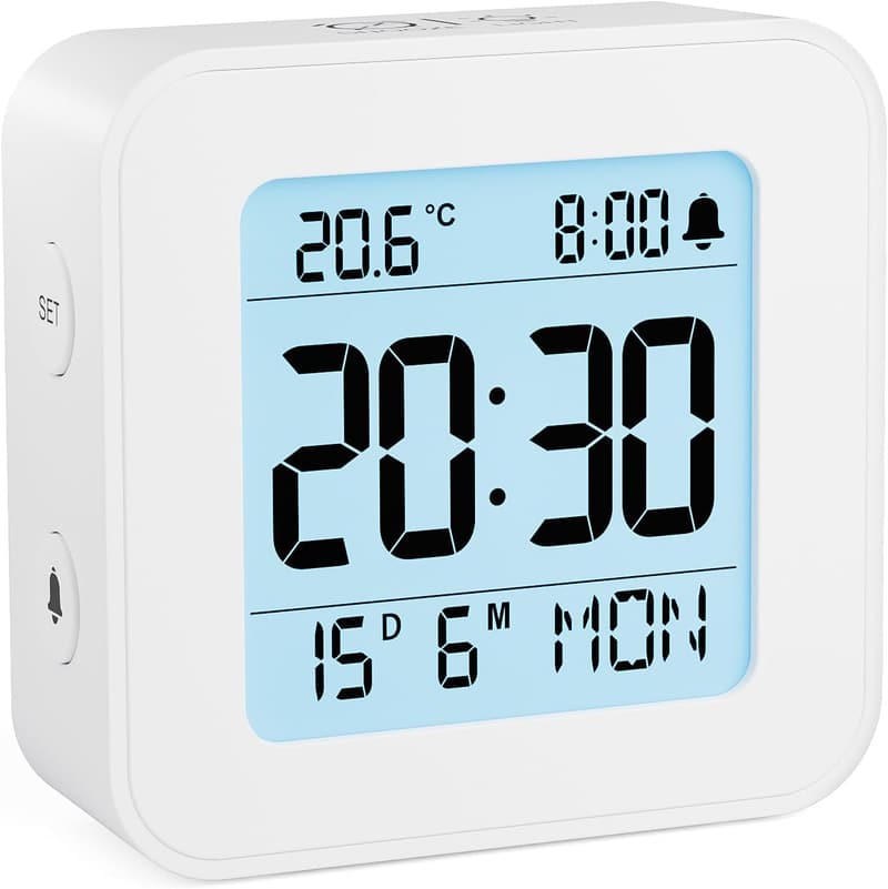 Digitaler Reisewecker mit Temperaturanzeige, Snooze und Beleuchtung
