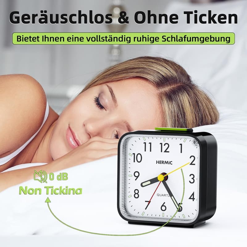 Geräuschloser Analog-Wecker mit Licht und Schlummerfunktion