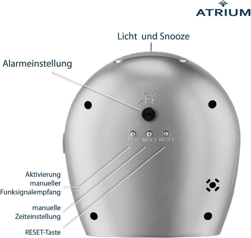 Atrium Funkwecker Analog Quarz, matt silber, tickfrei