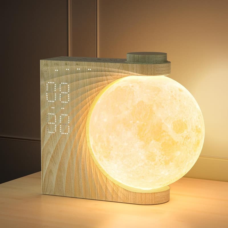 3D-Mondlampe mit Lichtwecker und 10 Naturklängen für Schlafzimmer