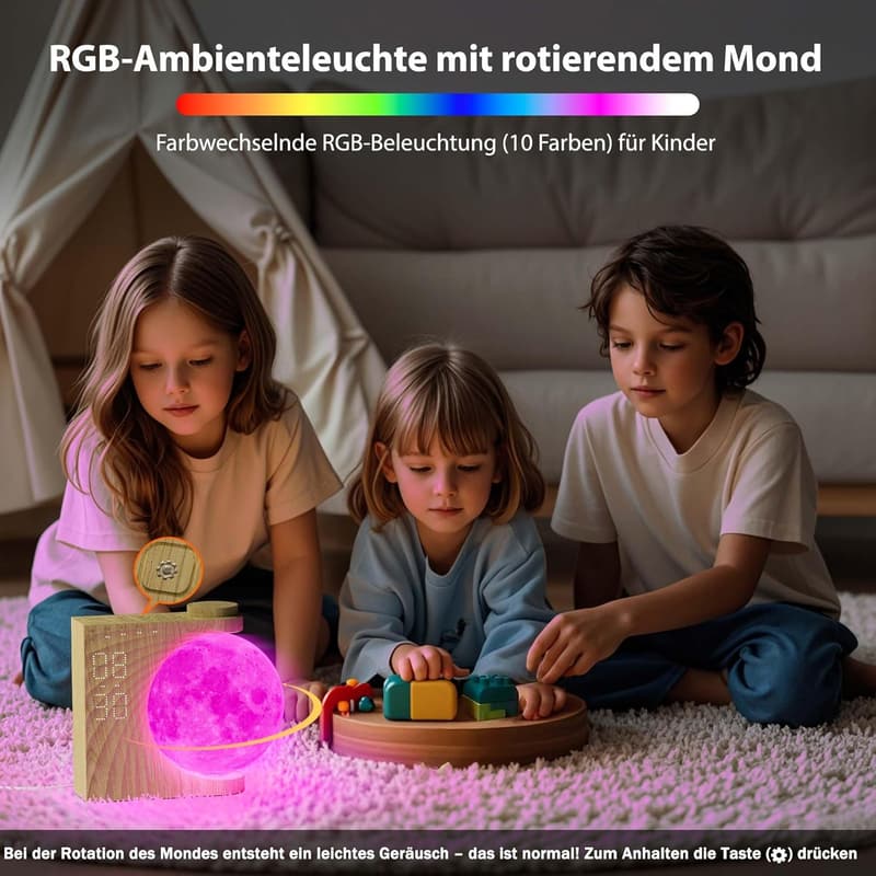 3D-Mondlampe mit Lichtwecker und 10 Naturklängen für Schlafzimmer