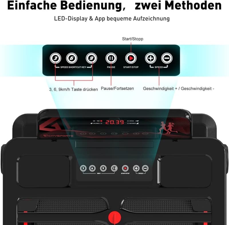 CITYSPORTS Klappbares Laufband für Zuhause bis 12 km/h mit LED-Anzeige
