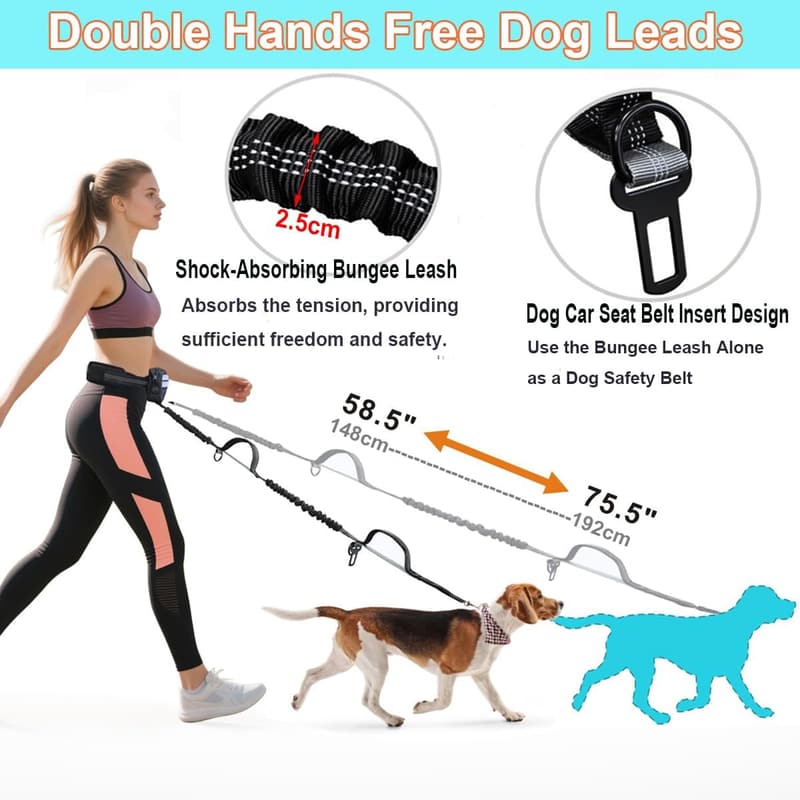 Hüftgurt-Joggingleine für Hunde bis 50 kg mit abnehmbarer Tasche