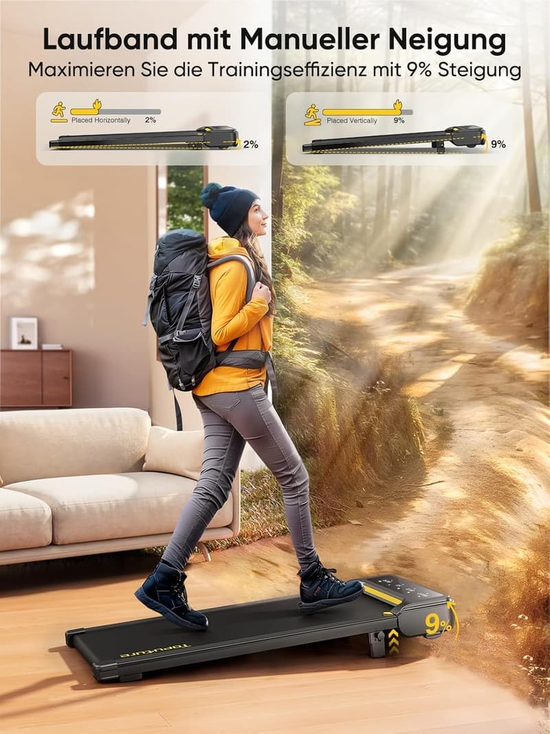 Elektrisches Laufband für Zuhause mit Neigung, 1-10 km/h, 2.5HP, fernbedienbar, keine Montage notwendig