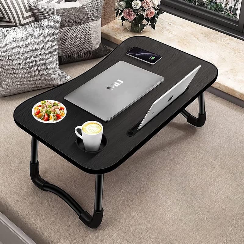 Klapptisch für Laptop und Frühstück, tragbar, Schwarz, 60 x 40 cm