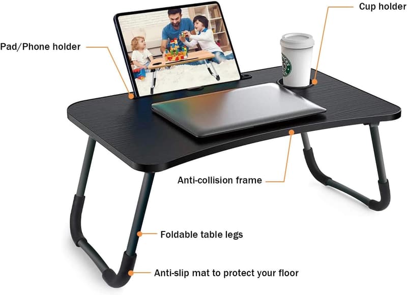 Klapptisch für Laptop und Frühstück, tragbar, Schwarz, 60 x 40 cm