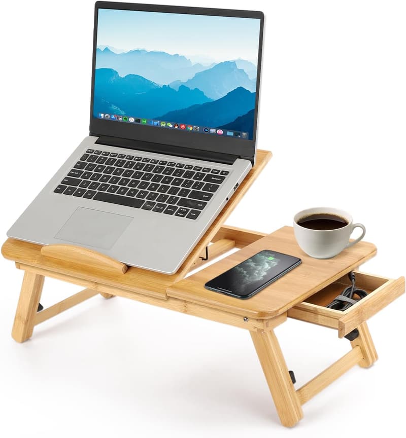 Bambus Laptoptisch 50x30cm mit Schublade und Lüftungslöchern