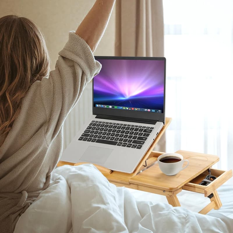 Bambus Laptoptisch 50x30cm mit Schublade und Lüftungslöchern