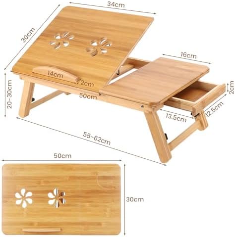 Bambus Laptoptisch 50x30cm mit Schublade und Lüftungslöchern