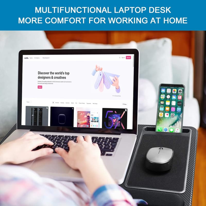 Laptopunterlage für Bett mit Handgelenkauflage und Handyhalter, max. 17 Zoll