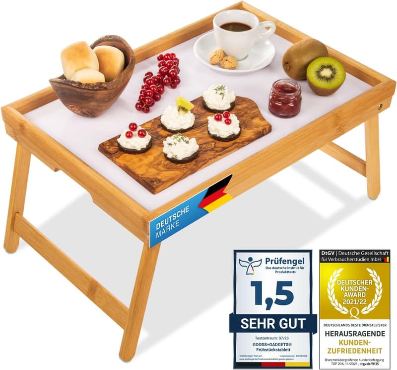 Bambus Frühstückstablett mit klappbaren Beinen - vielseitig als Lapdesk