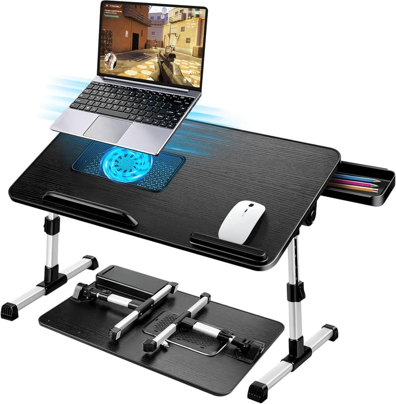 Höhenverstellbarer Laptoptisch für Bett und Sofa, klappbar, Schwarz