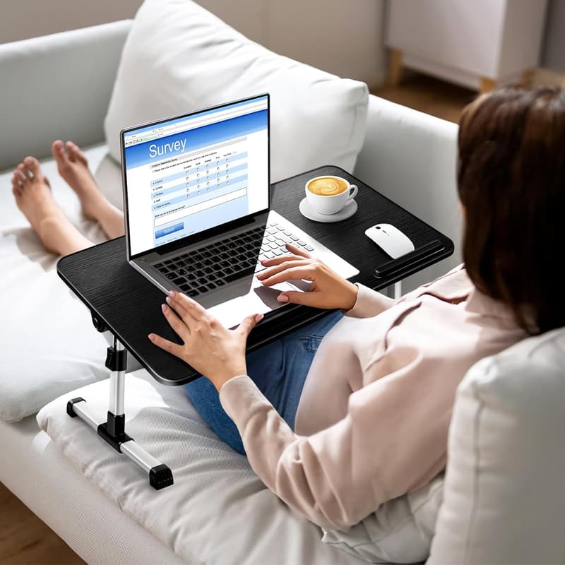 Höhenverstellbarer Laptoptisch für Bett und Sofa, klappbar, Schwarz