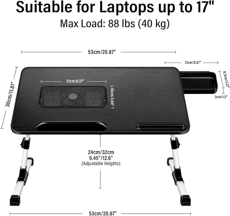 Höhenverstellbarer Laptoptisch für Bett und Sofa, klappbar, Schwarz